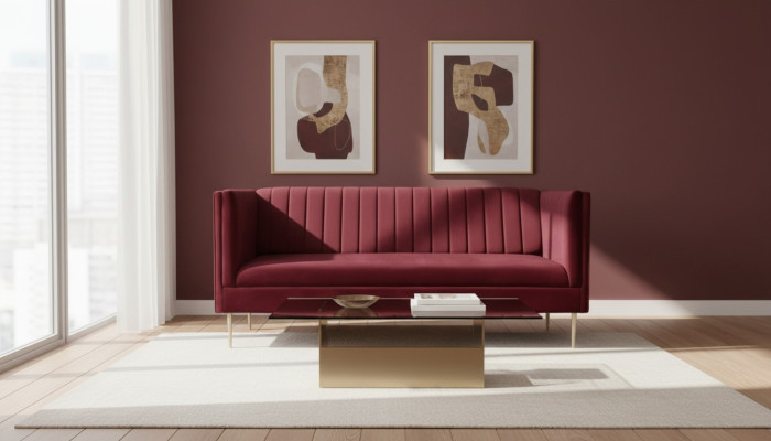Bordaux rot Luxus Couch Polster sofa burgund zweisitzer sofas couchen wohnzimmer