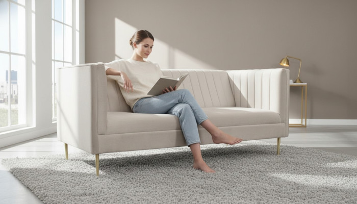 Italienische Möbel Dreisitzer Modern Design Couchen Sofa Textil Stoff Samt Beige
