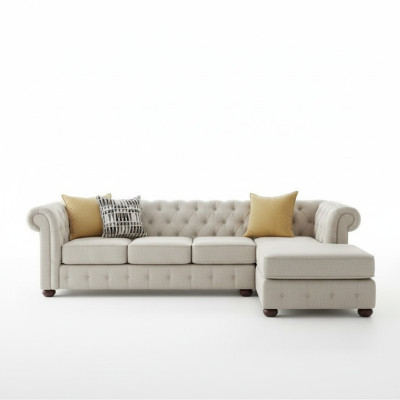 Ecksofa Beige Wohnlandschaft Couch Eckgarnitur Polster Chesterfield Möbel Design