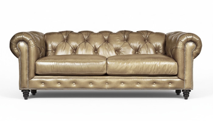 Hellbraun Dreisitzer Leder Chesterfield Wohnzimmer Design Sofa Chesterfield Neu