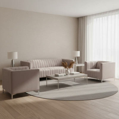 Beige Sofagarnitur Chesterfield Möbel Modern Design Textil Wohnzimmer Couchen