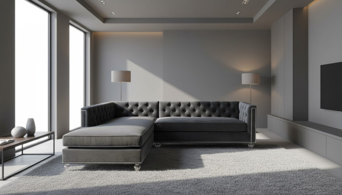 Ecksofa Wohnlandschaft Couch Eckgarnitur Polster Samt Stoff Möbel Design Grau