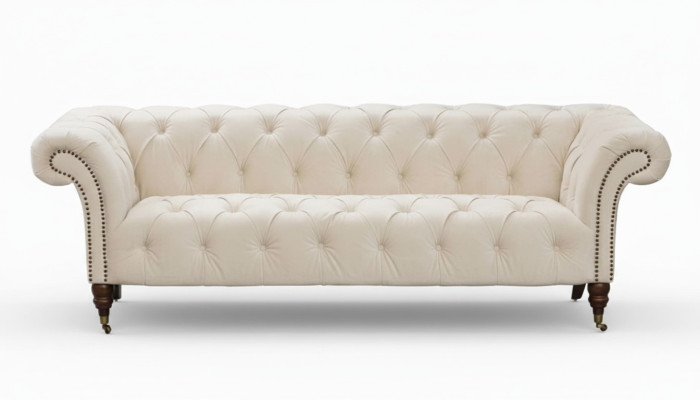 Beige Chesterfield Dreisitzer Modern Design Couchen Stoff Sofa designer Möbel