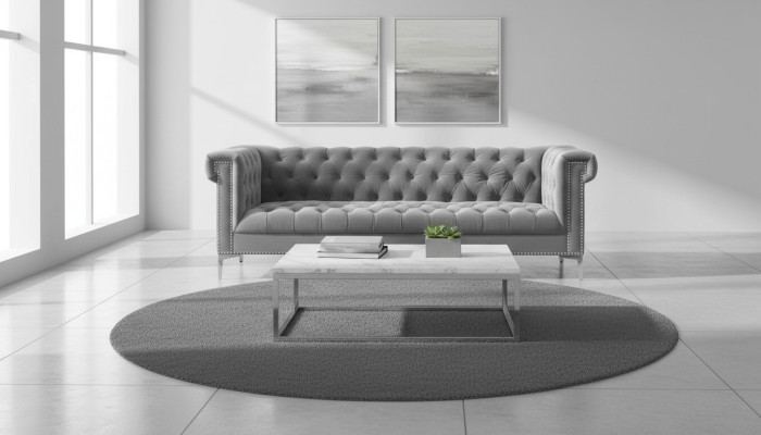 Grau Chesterfield Dreisitzer Stoff Wohnzimmer Design Couchen Polster Sofas Neu
