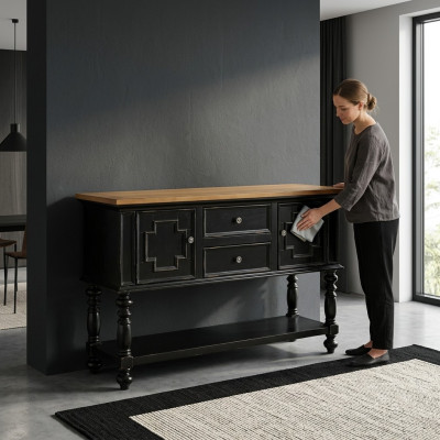 Kommode Anrichte Konsole Holz Schrank Garderobe Sideboard Design Möbel Schwarz
