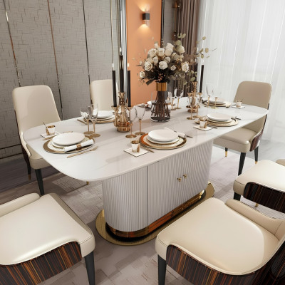 Marmor Designer Ess Tisch + 6 Stühle Set Garnitur Zimmer Gruppe 7 tlg. Tische