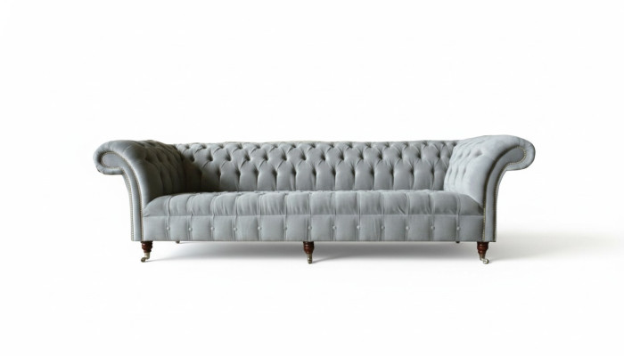 Graue Big Sofa Couch Chesterfield 265cm Polster Sofas 4 Sitzer Leder