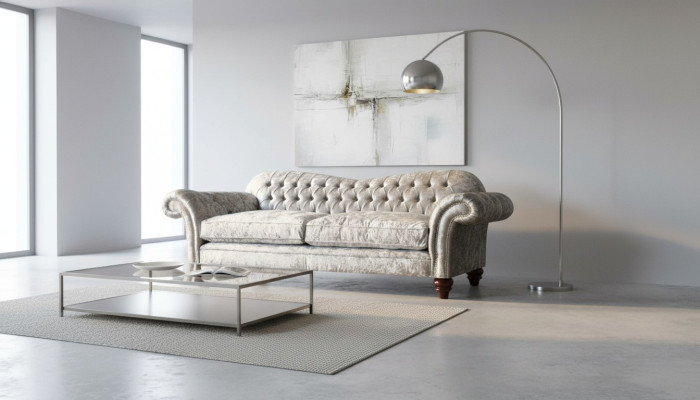 Dreisitzer Sofa 3 Sitz Couch Chesterfield Polster Sitz Garnitur Samt Graue