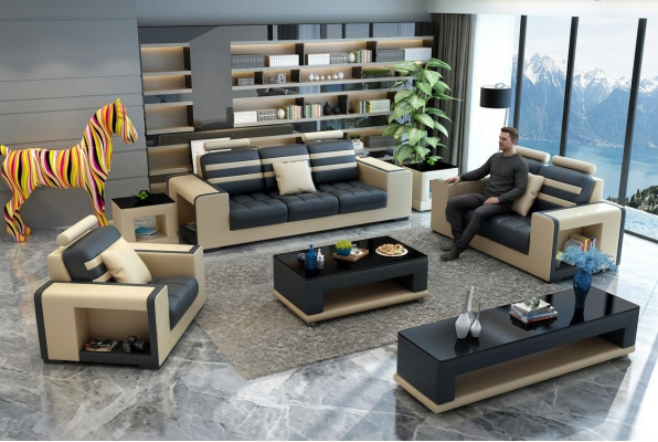 Sofagarnitur 321 Sitzer Tisch Hocker Couchtisch Sideboard Garnitur Moderne 5tlg.
