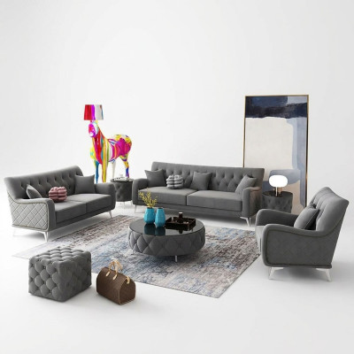 Sofa Couch Samt Polster Sitz 321 Sitzer Design Couchen Sofas Stoff Neu