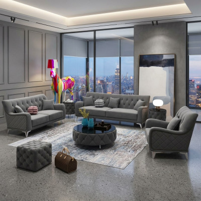 Sofagarnitur 7tlg. Set Sofa Sitzer Couchtisch Couch Modern Sofas Samtsofa Neu
