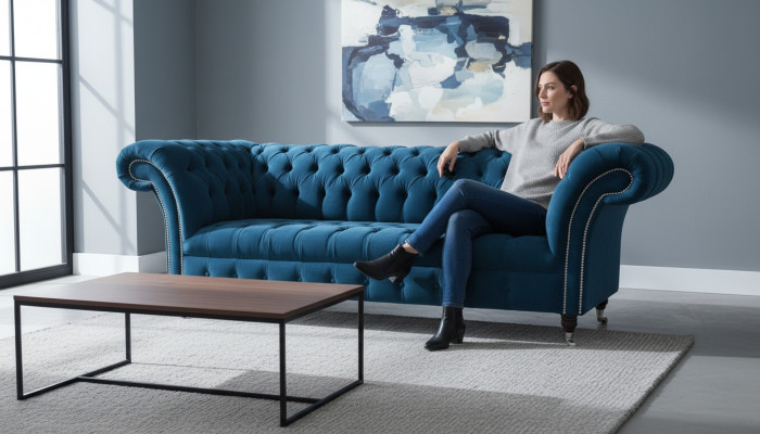 Designer Couch Sitz Polster 3 Sitzer Blau Stoff Garnitur Sofa Möbel Turkis Neu