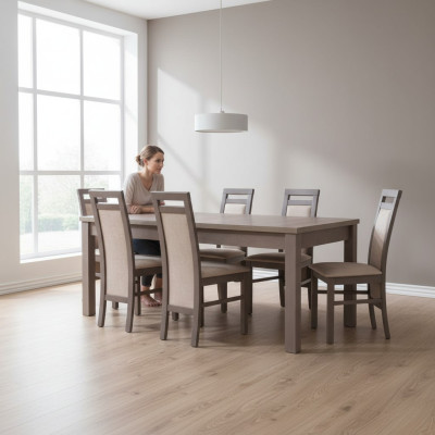 Edel Holz Tisch Garnitur Set 7tlg. Wohn Ess Zimmer 6x Sessel Stuhl Sitz