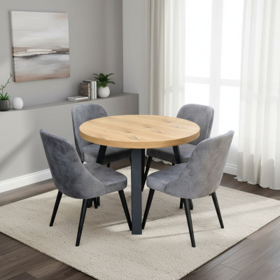 Runder Esszimmer + 4 Stühle Stuhl Set Garnitur Rund Tisch Holz Tische Runde 5tlg