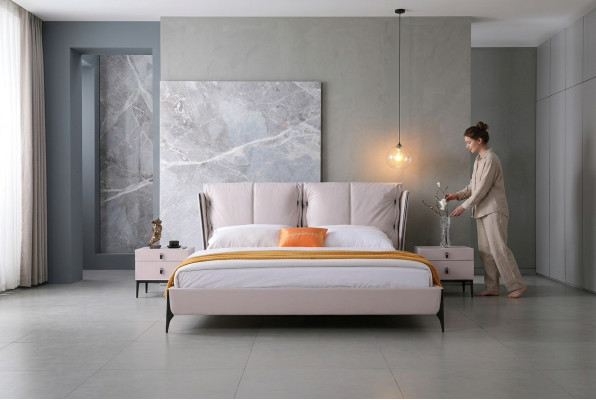 Bett Leder 2x Nachttisch 3 tlg Schlafzimmer Set Möbel Modern Luxus Betten