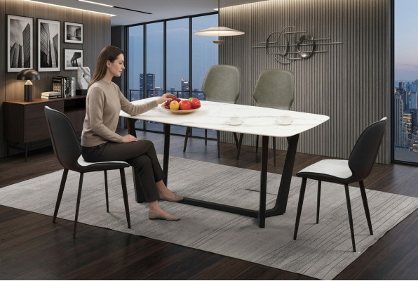 Säulen Tisch Luxus Tische Esszimmer Möbel Komplette Garnitur 5 tlg.