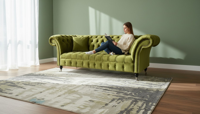 Chesterfield Grüne Dreisitzer Wohnzimmer Design Couchen Polster Sofa Textil Neu