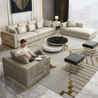 Design Luxus Sofagarnitur Leder Sofa Polster Couch Design Möbel Set