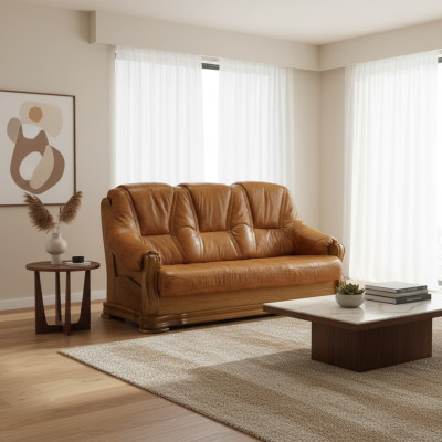 Holz Sofa 3 Sitzer Polster Designer Couchen Garnitur SL Sofa Dreisitzer Leder