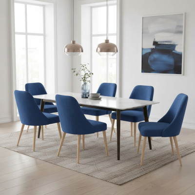 Küche Esszimmer Stühle 6x Stuhl Gruppe Stühle Garnitur Textil Stoff Holz Möbel