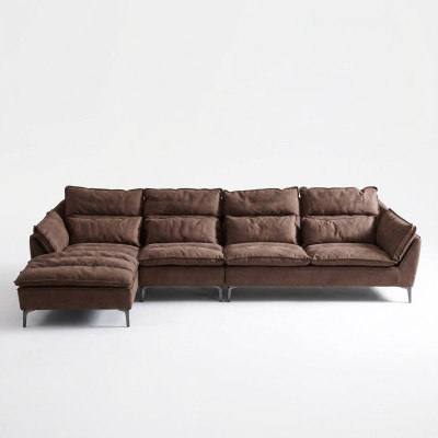 Wohnzimmer Design Ecke Textil Leder Braun Luxus Sofa Couch Polsterung L-Form Neu