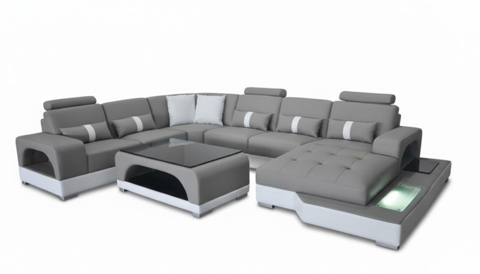 Eckcouch Design Ecksofa U-form Wohnlandschaft Couch Textil Leder Sofas Polster