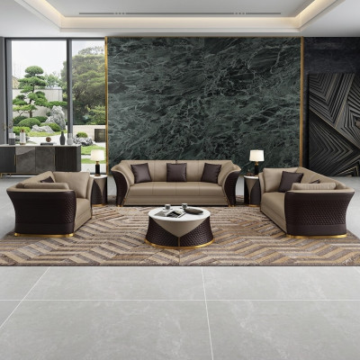 Sitzgarnitur 3+2+1 Sitzer Design Polster Sofas Leder Relax Moderne Neue Braun