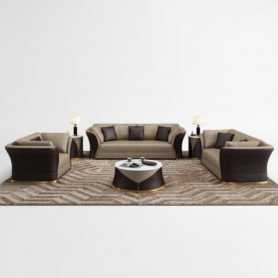 Sitzgarnitur 3+2+1 Sitzer Design Polster Sofas Leder Relax Moderne Neue Braun