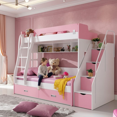 Jugendbett Betten Rosa Kinderbett Doppelstockbett Stockbett Holz Möbel Holz Neu