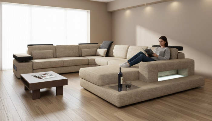 Wohnlandschaft Ecksofa Sofa Couch Sofa U Form Samt Stoff Sitz Designer Neu