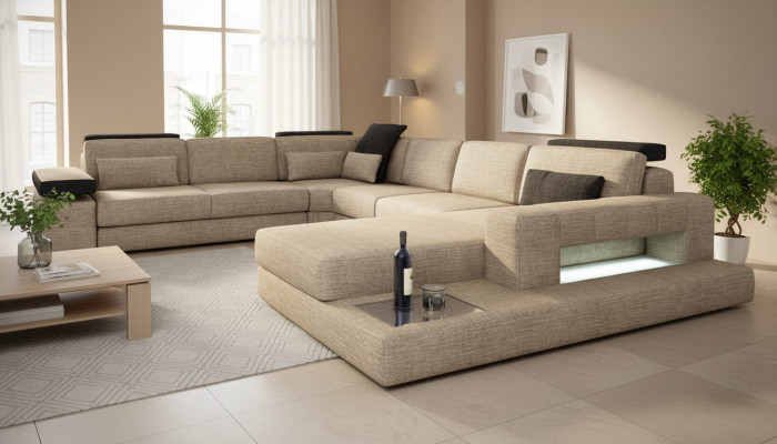 Wohnlandschaft Ecksofa Sofa Couch Sofa U Form Samt Stoff Sitz Designer Neu