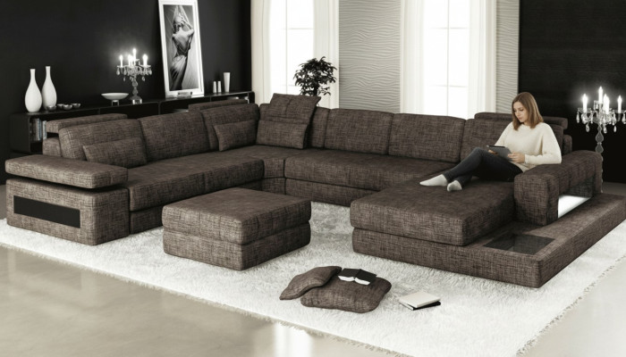 Ecksofa Stoff U-Form Couch Design Polster Textil Eck Wohnlandschaft Bettfunktion