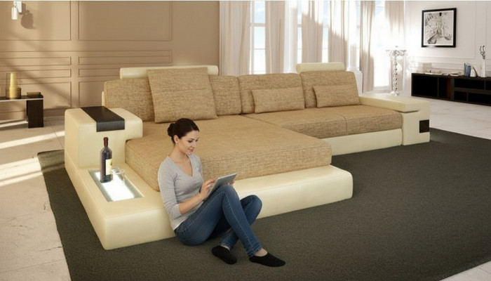 L-Form Sofa Couch Design Couch Textil Modern Polster Wohnlandschaft Ecksofa Neu