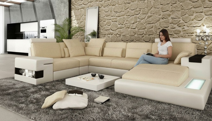 Ecksofa Sofa U-Form Ledersofa Couch Wohnlandschaft Design Modern Sofa