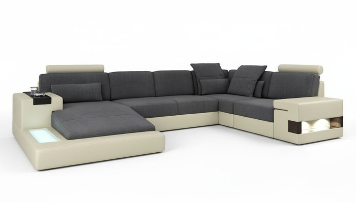 Wohnzimmer Designer Couch Polster LederStoff Sitz Modernes Ecksofa U-Form