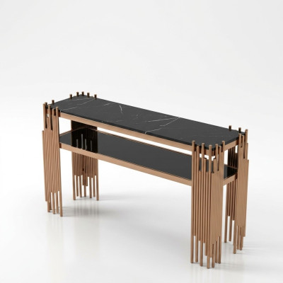 Designer Konsolentisch Holz Tisch Konsole Konsolentische Gold-Schwarz