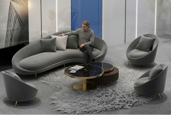Ecksofa + Sessel Wohnlandschaft Relax Sitz Design Couch Lounge Sofas Textil Samt