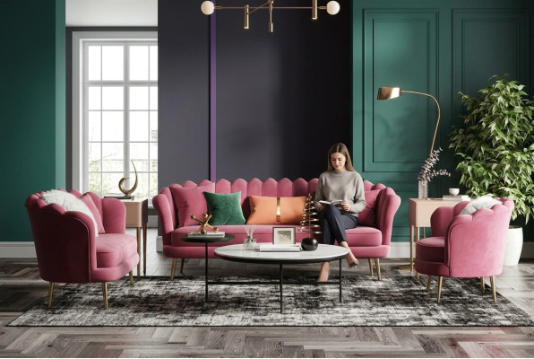 Möbel Sitz Design Couch Lounge Sofas Textil Samt Sofagarnitur 3+2+1 Sitzer Sofa