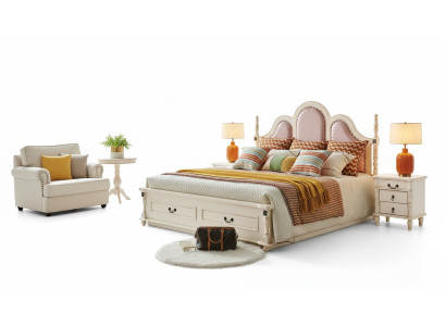 3tlg. Set Schlafzimmer 2xNachttisch Holz Designer Bett Luxus Klassisch Neu