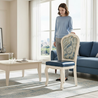 Stuhl Stühle Design Lehnstuhl Holz Polster Klassische Esszimmer Möbel Echtholz