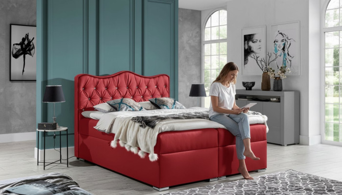 Doppelbett Bett Boxspringbett mit Bettkasten Ehebett Betten Polsterbett Rot Neu