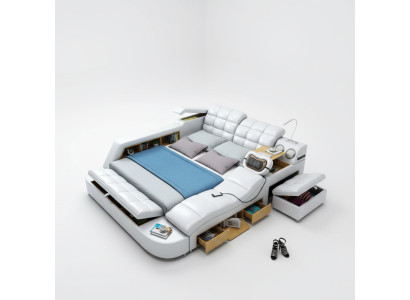 Bett Doppel Regale Leder Polster Betten Multifunktion mit Massagefunktion Neu