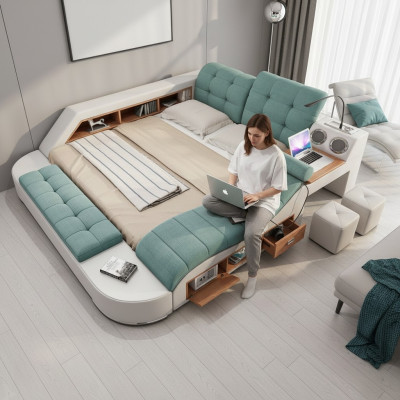 Bett Doppel Leder Polster Betten Multifunktion mit Massagefunktion Neu