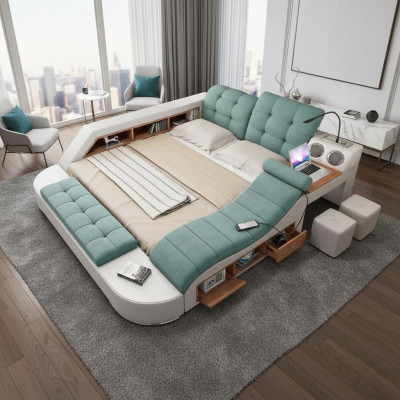 Bett Doppel Leder Polster Betten Multifunktion mit Massagefunktion Neu
