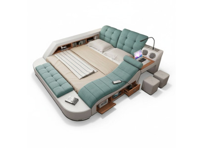 Bett Doppel Leder Polster Betten Multifunktion mit Massagefunktion Neu