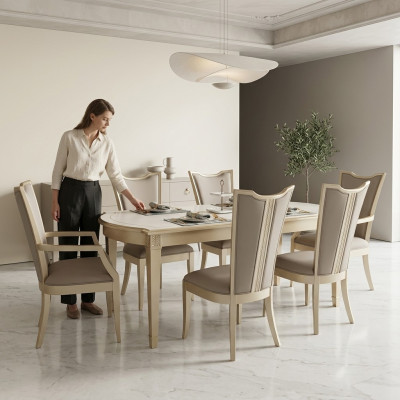 Essgruppe Moderne Stuhle Tisch Tische 7tlg. Esstisch 6 x Stühle Esszimmer Set