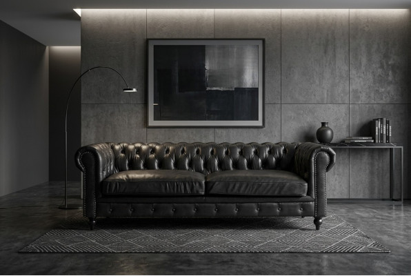 Cheterfield Sofa 3 Sitzer Modern Leder-Fibre Echtholz Luxus Klassisch Stil Möbel