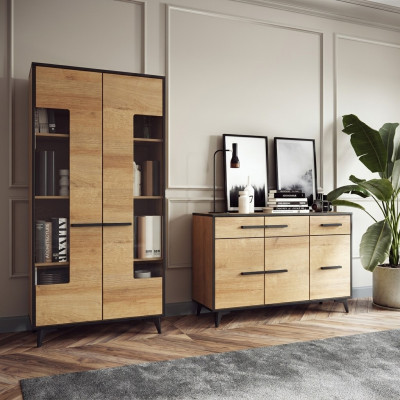 Design Kommoden Schrank Möbel Holz Luxus Wohnwand Sideboard Vitrine 2tlg. Set