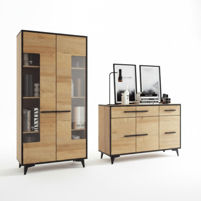 Design Kommoden Schrank Möbel Holz Luxus Wohnwand Sideboard Vitrine 2tlg. Set