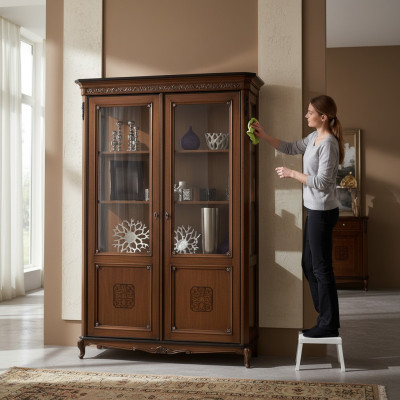 Vitrinen Glas Schrank Echtholz Vitrine Wohnzimmer Möbel Anrichte Massive Holz